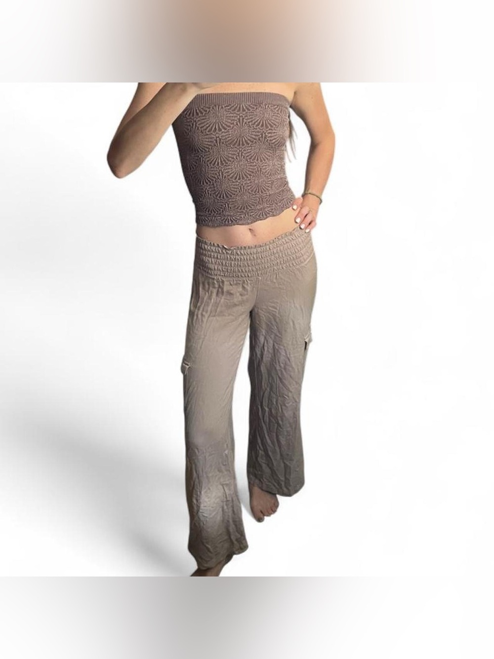 Taupe (tan/grey) Rewash cargo flowy wide leg pants